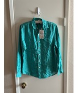Tommy Bahama Shirt Men’s Small Teal Green Linen Button Up Beach Long Sle... - $58.36