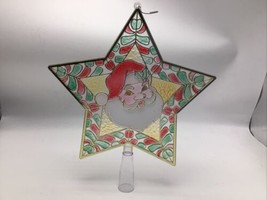 Christmas Suncatcher Santa Star Plastic 8.75&quot; Stained Glass Window Vinta... - $12.34