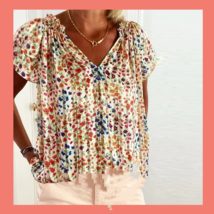 Summer V Neck Floral Women&#39;s Short Sleeve Shirt - £23.19 GBP