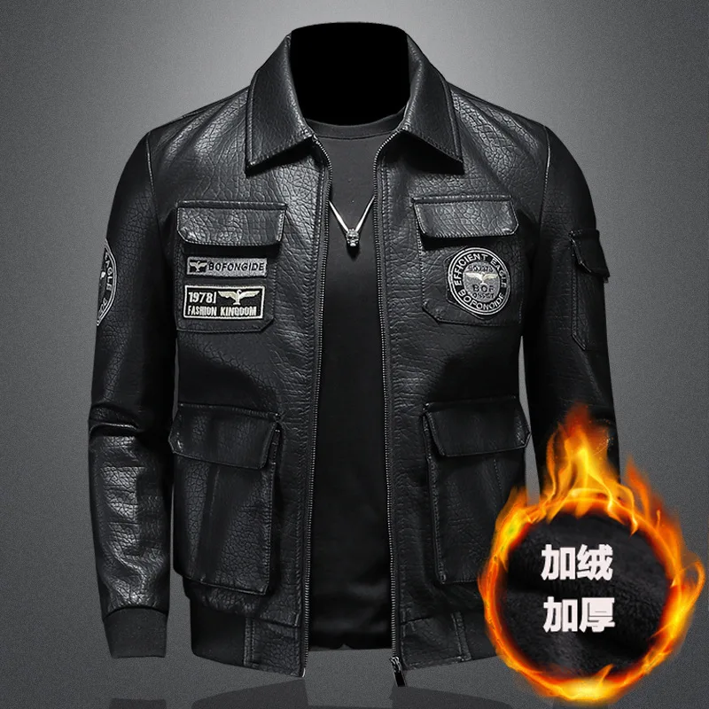 2022 Autumn Winter Leather Men Jacket Warm Motorcycle Jacket Slim Fit Male PU  L - £160.01 GBP