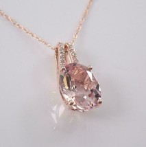3Ct Oval Cut Morganite Solitaire Pendant Solid 14K Rose Gold Finish Silver - £78.38 GBP