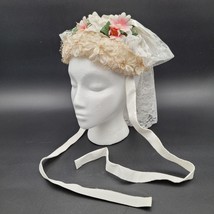 Fascinator Wedding Hat Flower Mesh Flat Top Ruffled Lace Ribbon Bow Wedding - £19.82 GBP