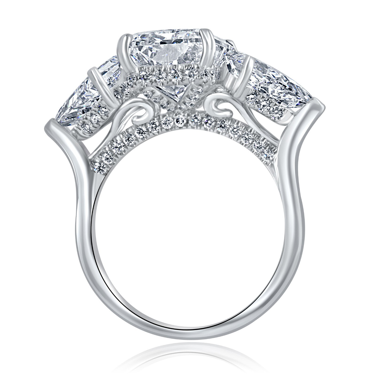 3 Stone IGI 5.06 Ct F-VS1 Radiant Cut Lab Grown Diamond Engagement Ring 14k Gold Item image 6