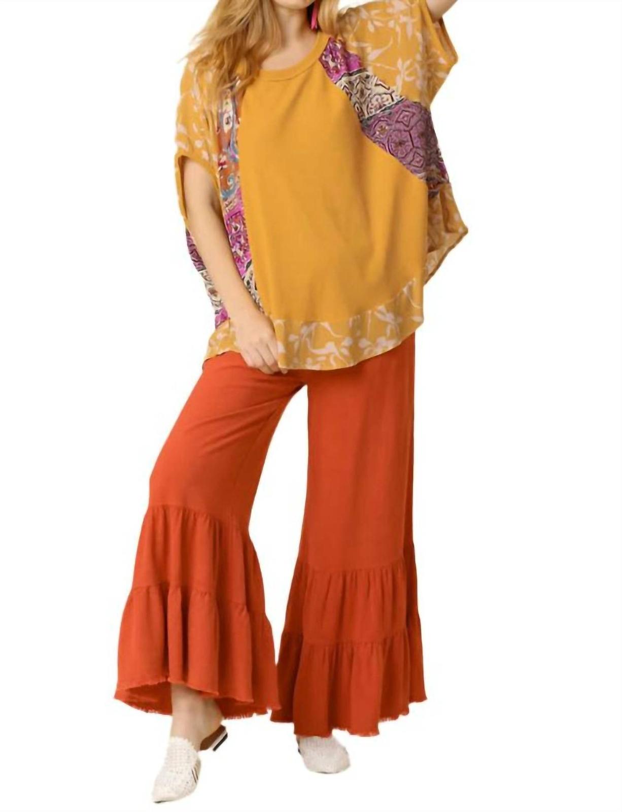 Umgee Mixed Print Short Sleeve Top Goldenrod - $38.00