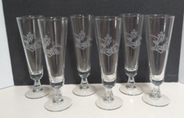 Vintage Anheuser Busch Pilsner 6 Glasses Etched Eagle Logo Clear Stemmed 10 oz - £22.15 GBP