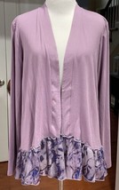 LOGO Lori Goldstein Open Front Top Rayon Kimono Purple White Artsy Chiffon M - £14.06 GBP