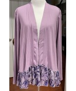 LOGO Lori Goldstein Open Front Top Rayon Kimono Purple White Artsy Chiff... - $357.34 MXN