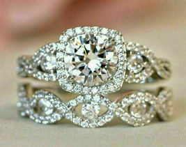 Romantic Engagement Bridal Set Ring 1.89Ct Round Diamond 14k White Gold Finish - £76.07 GBP