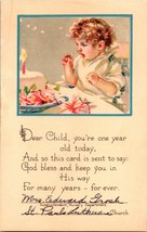 Vintage Postcard Child&#39;s Girls First Birthday Greeting Baby Toddler Reli... - $5.99