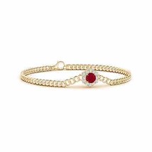 ANGARA Round Ruby Bracelet with Hexagonal Diamond Halo in 14K Solid Gold - £3,125.62 GBP