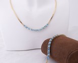 14k Blue Topaz and Diamond Necklace and Bracelet Set - Polished Square L... - $2,093.99