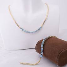 14k Blue Topaz and Diamond Necklace and Bracelet Set - Polished Square Link 1oz+ - £1,647.19 GBP