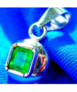 Earth mined Colombian Emerald Deco style Bezel Pendant Solitaire 18k Whi... - $7,465.48 CAD