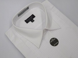 Men's Tuxedo shirt Milani  Lay-down Collar Formal Pleated Front Wedding White image 2