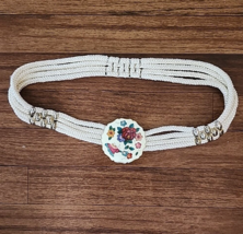 Yen Braided Rope Belt Chinoiserie Floral Buckle Butterfly Stretch 31&quot; Wa... - £25.82 GBP