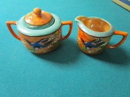 Made in Japan, orange paradise birds covered sugar and creamer [88C] - $39.60