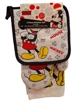 Disney Mickey Mouse 3 Piece Kitchen Set 100% Cotton Towel & Mitt Pot Holder NEW - $11.71