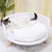 Pet Sofa Bed Raised Cat Chair Small Dog Couch Bed Removable Cushion Sleep House - £60.46 GBP