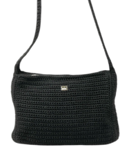 The Sak Crochet Hobo Purse Shoulder Bag Black Inside Zipper Pocket Zip Closure image 3