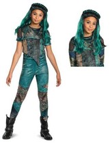 Girls Uma Descendants Disney Jumpsuit, Jacket &amp; Wig Halloween Costume-sz 10/12 - £23.94 GBP