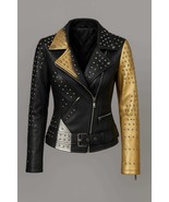 Handmade Women's Rockstar Studded Leather Jacket – Gold, Black &amp; Silver ... - $299.95