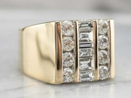 1.30Ct Lab Created Diamond Baguette Men&#39;s Wedding Ring in 14k Yellow Gold Plated - £146.46 GBP