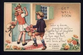 GET WELL SOON postcard not mailed * Kids knocking on door with gifts poem - $4.90