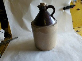 Vintage Brown &amp; Cream Colored Stoneware Jug w Pour Spout    Has Some Chipping  - £37.36 GBP