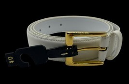 Vintage New Leather White Belt Gold Metal Buckle Size 40 80s 90s Unisex 1.5&quot; - £14.20 GBP