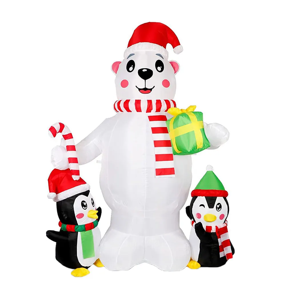 Inflatable Polar Bear Toy with 2 Penguins Blown Up Lighted Bear Ornament - £34.82 GBP+