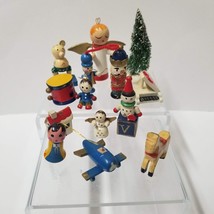 14 Mini Wood Ornaments Painted Christmas Small Ornaments Small Lot Crafts Repair - £5.59 GBP