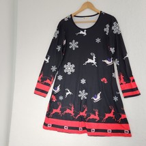 Christmas Dress Long Sleeve Reindeer Snowflake Black Red Women&#39;s Medium - $16.83