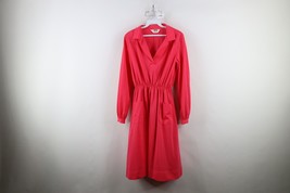 Vintage 70s Streetwear Womens Medium Long Sleeve Knit Pocket Dress Pink USA - $39.55