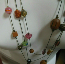 Lia Sophia Triple Strand Multi-color Glass/Bead/Wood Chain Necklace - £27.66 GBP