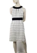 Alex Marie Dress Size 8 White Black Window Pane Plaid Textured Cotton High Neck - £15.98 GBP