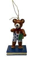 Book Reading Bear Christmas Tree Ornament Vintage Wood School Teacher Gift - $21.87