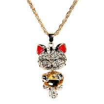 CUTE CAT NECKLACE Large Sparkling Crystal Pendant Kitty Charm Jewelry Rh... - $8.95