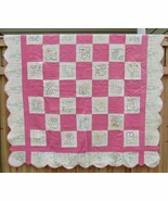 HAND SEWN QUILT vintage antique quilt Handmade Cotton 75 x 73 pink flowers - $199.99