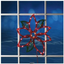 Impact Innovations Christmas Pre-Lit Window Decoration Poinsettia 14&quot;x17&quot; Vinyl - £19.27 GBP