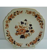 WEDGWOOD Old Derby SQUARE CAKE PLATE 12&quot; England cobalt blue orange flowers - £38.29 GBP