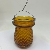 Vintage Victorian Christmas Oil Light Candle Fairy Amber Glass Diamond Quilted - £56.97 GBP