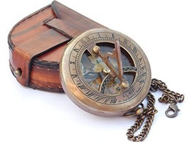 NauticalMart Brass Sundial Compass With Leather Case And Chain Push Button - £39.87 GBP