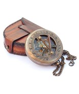 NauticalMart Brass Sundial Compass With Leather Case And Chain Push Button - £39.84 GBP