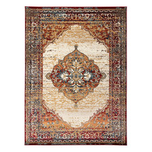 2&#39; X 3&#39; Ivory Red and Orange Medallion Power Loom Area Rug - $1,322.34 MXN