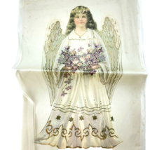 Angel with Flowers Panel Silk-Screen on Satin 13&quot; x 9&quot; Wall Hanging Decor - $19.27