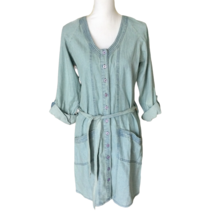 Vintage Y2K Charlotte Russe Denim Dress Size M Roll Tab Sleeves Button Front NEW - £23.97 GBP