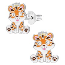 Tiger 925 Silver Stud Earrings with Crystals - £11.07 GBP