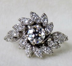 ANTIQUE ART DECO .88 CT. OLD EUROPEAN CUT H-VS2 DIAMOND COCKTAIL RING~14... - $54,467.25 MXN