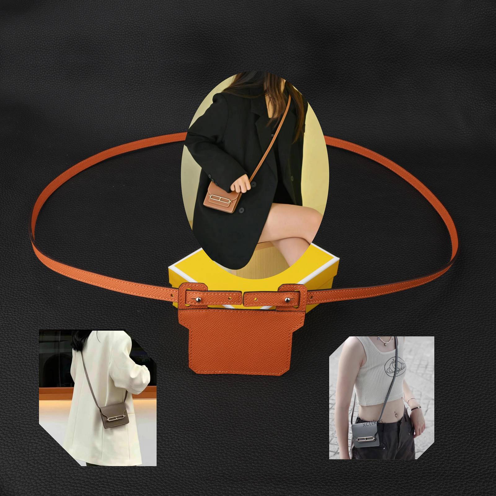 1.2cm width wallet strap in Epsom leather with insert crossbody and shouler wall