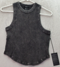 FOREVER 21 Tank Top Womens Medium Gray Waffle Knit Wide Straps Round Neck Casual - £14.69 GBP